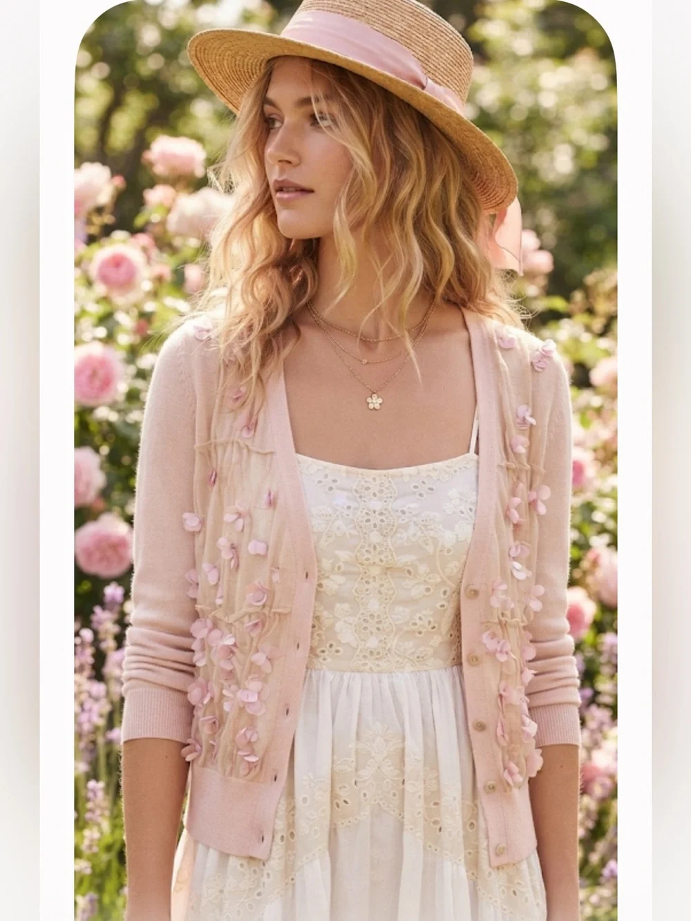 J. Crew pink cotton body with silk flower’s cardigan